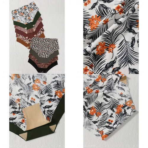 10-Piece Women’s Seamless-Style Hipster Briefs Set with Tropical Floral and Leopard Prints, Plus Assorted Solid Colors