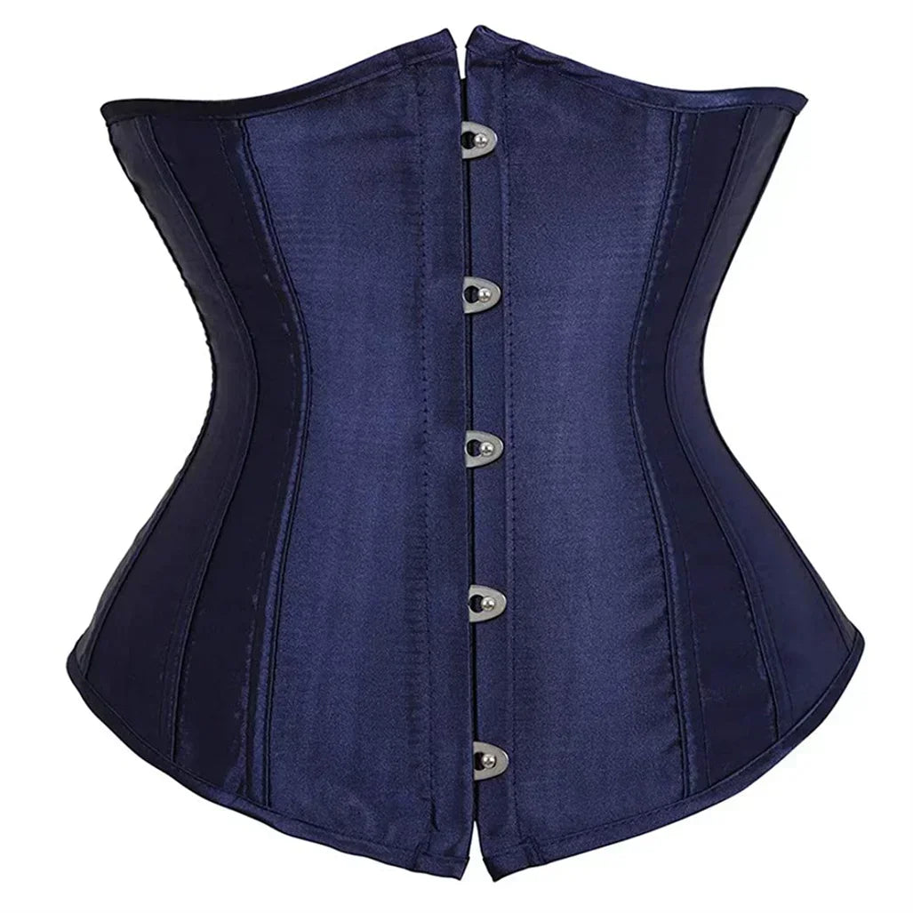 Satin Underbust Corset with Busk Front Closure and Structured Waist Silhouette