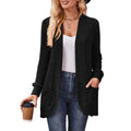 Women's Open Front Crochet Knit Cardigan with Relaxed Long Sleeve Silhouette