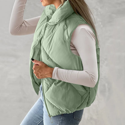Women's Quilted Sleeveless Puffer Vest Relaxed Lightweight Streetwear Layering Waistcoat