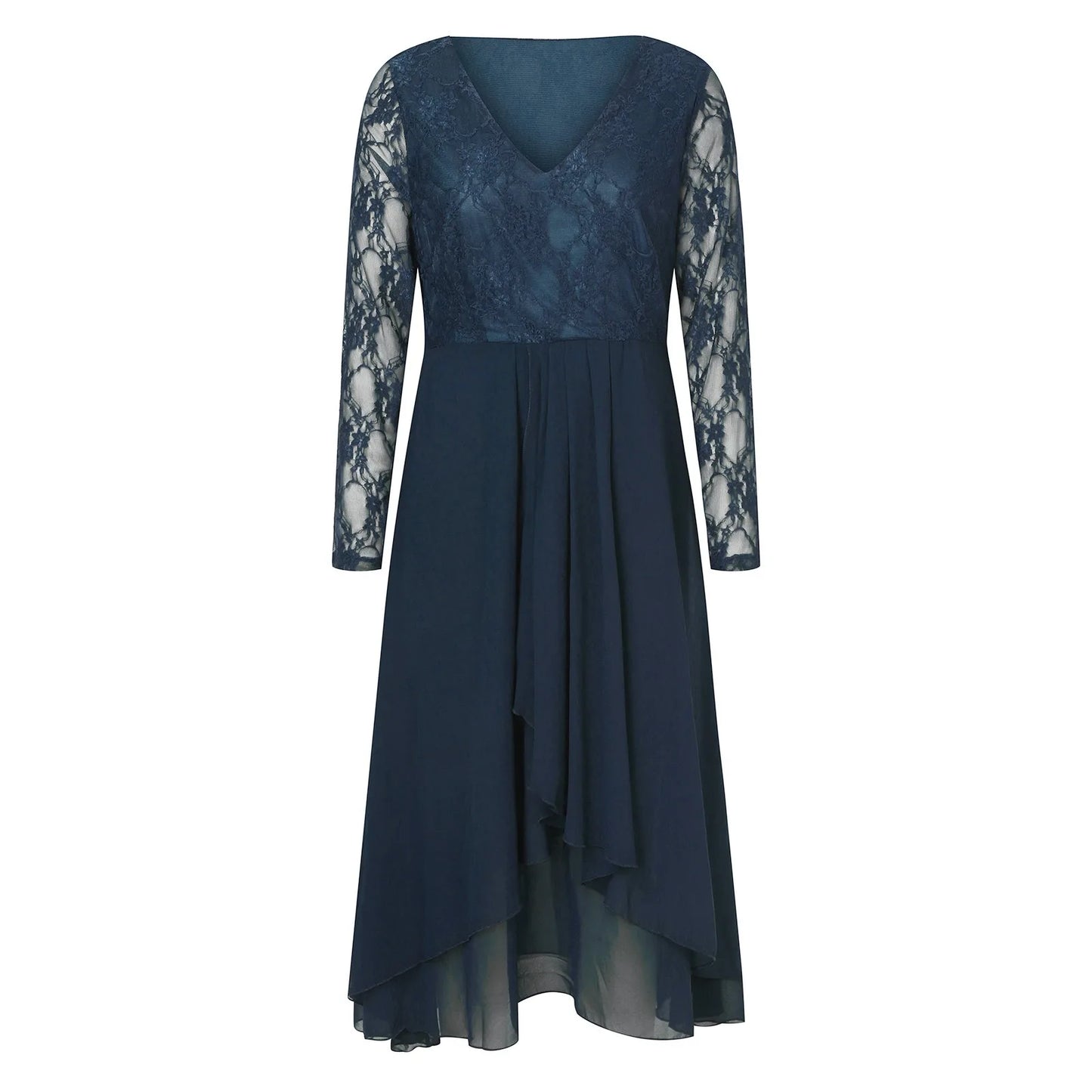Flowing V Neck Chiffon Layered Alternative Fashion Midi Dress
