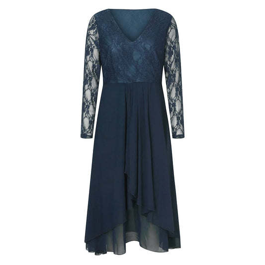 Flowing V Neck Chiffon Layered Alternative Fashion Midi Dress