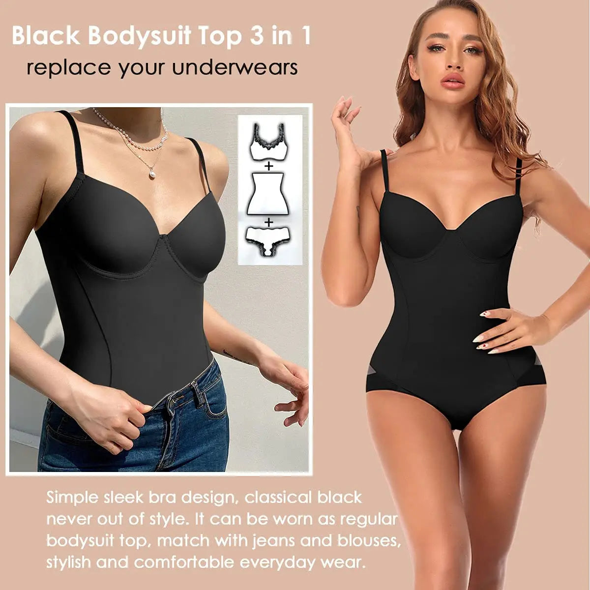 Seamless Underwire Shaping Bodysuit with Built-In Bra Cups
