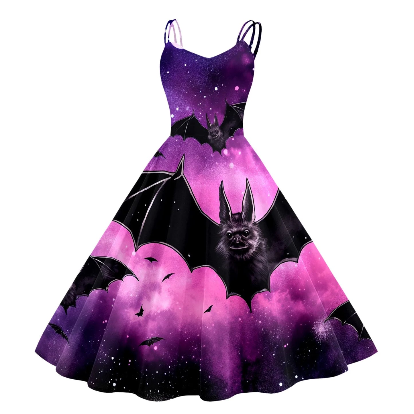 Whimsical Gothic Halloween Inspired Flare Dress with Vintage Charm