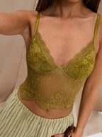 Sheer Lace Camisole Crop Top with Delicate Trim and Alternative Styling