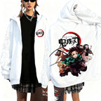 Anime-Inspired Action Streetwear Zip Hoodie with Manga Graphic Artwork
