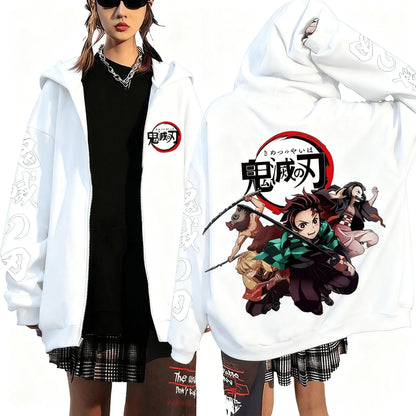 Anime-Inspired Action Streetwear Zip Hoodie with Manga Graphic Artwork