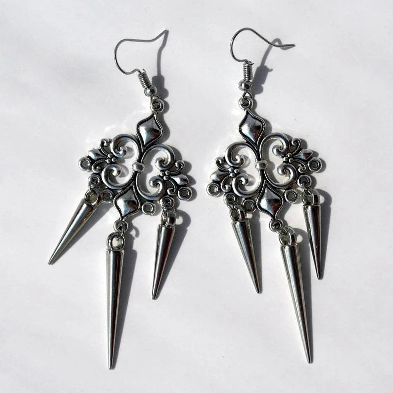 Gothic Cross Drop Earrings with Rivet Details for Punk Styling