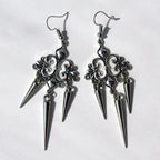Gothic Cross Drop Earrings with Rivet Details for Punk Styling