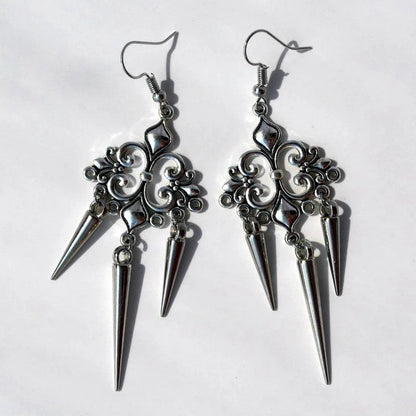 Gothic Cross Drop Earrings with Rivet Details for Punk Styling