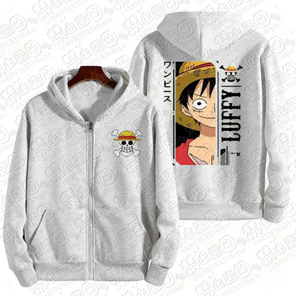 Manga Streetwear Zip Hoodie with Retro Pirate Adventure Artwork