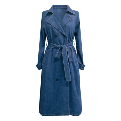 Women's Oversized Longline Denim Style Utility Coat with Relaxed Streetwear Layering Silhouette