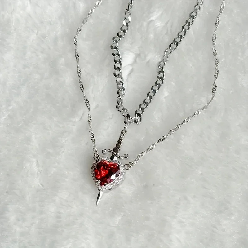 Heart and Sword Pendant Necklace Set With Romantic Alternative Charm