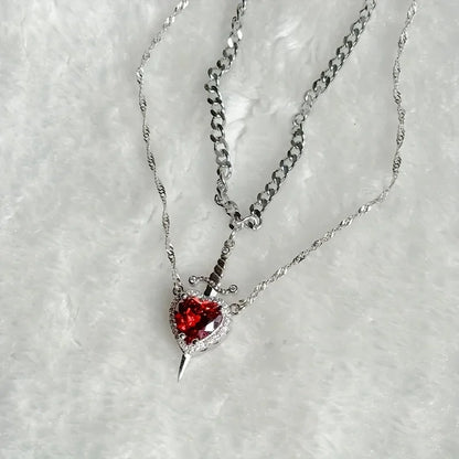 Heart and Sword Pendant Necklace Set With Romantic Alternative Charm