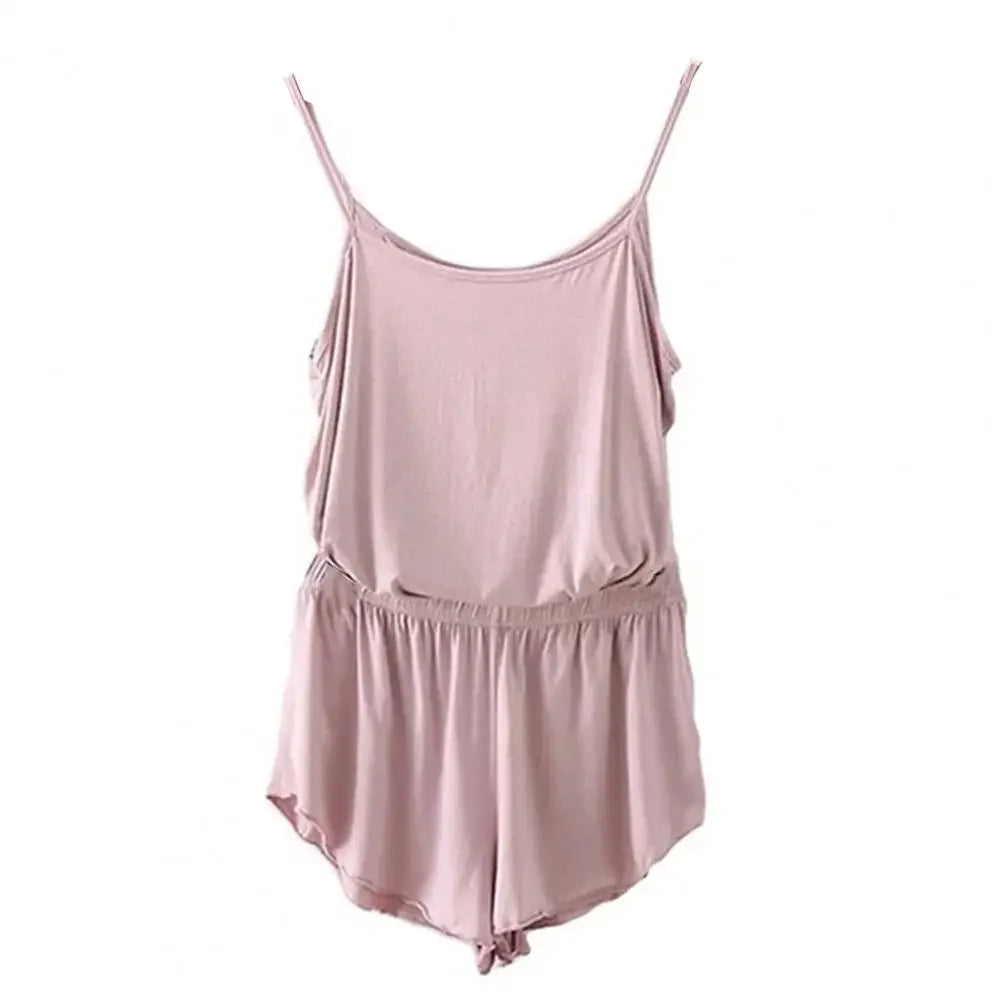 Women's Two-Piece Summer Pajama Set with Sleeveless Camisole Top and Matching Shorts, Solid-Color Lightweight Sleepwear Loungewear