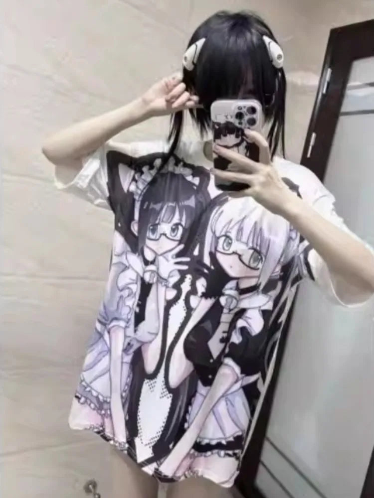 Gothic Maid Anime Graphic Oversized Soft Cotton Casual T-Shirt