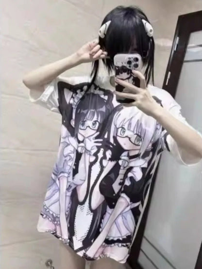 Gothic Maid Anime Graphic Oversized Soft Cotton Casual T-Shirt