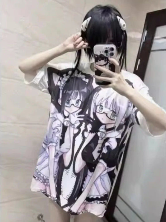 Gothic Maid Anime Graphic Oversized Soft Cotton Casual T-Shirt