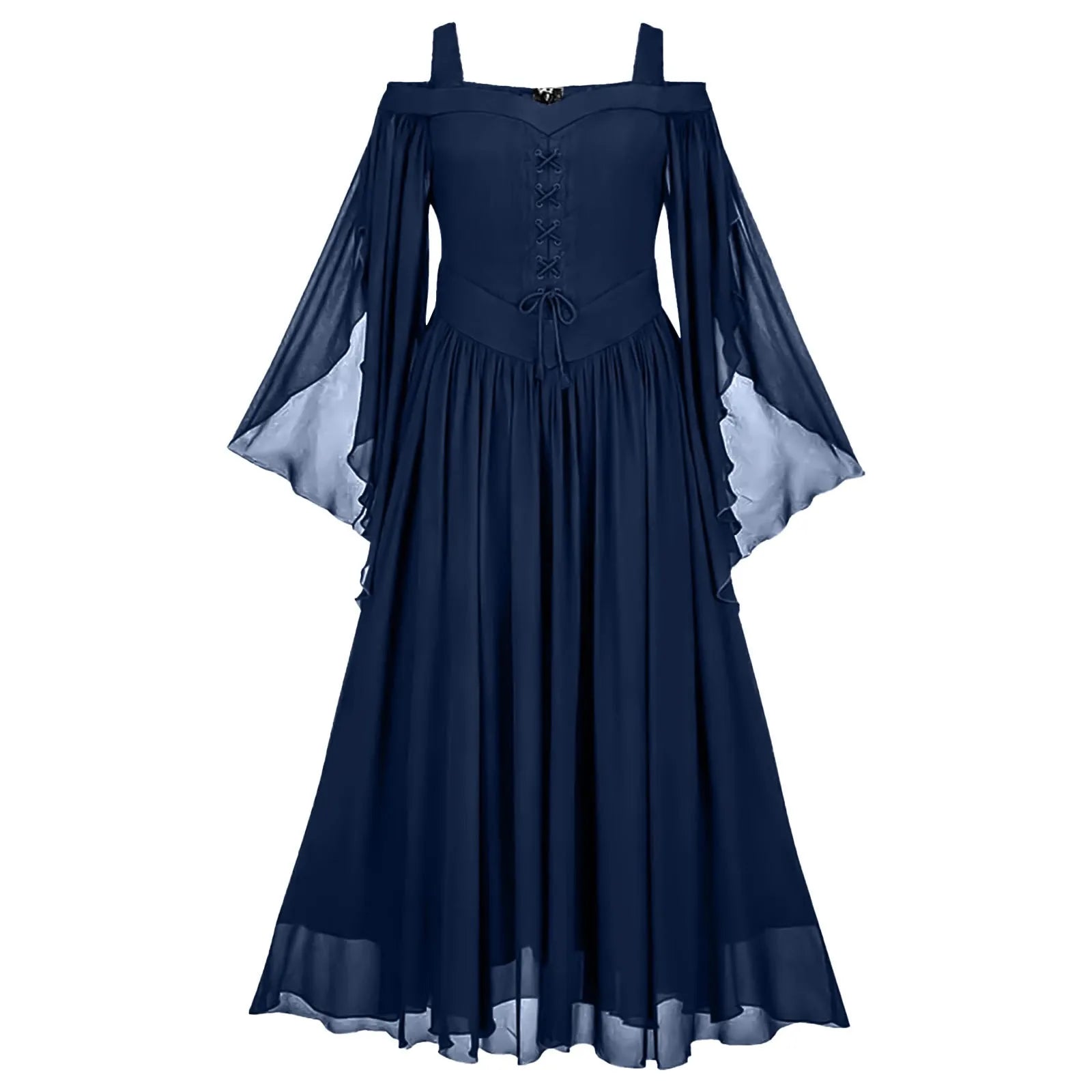 Elegant Gothic Chiffon Maxi Dress with Flowing Bell Sleeves