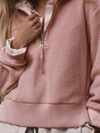 Women's Half Zip Fleece Pullover Sweater with Relaxed Mock Neck Design