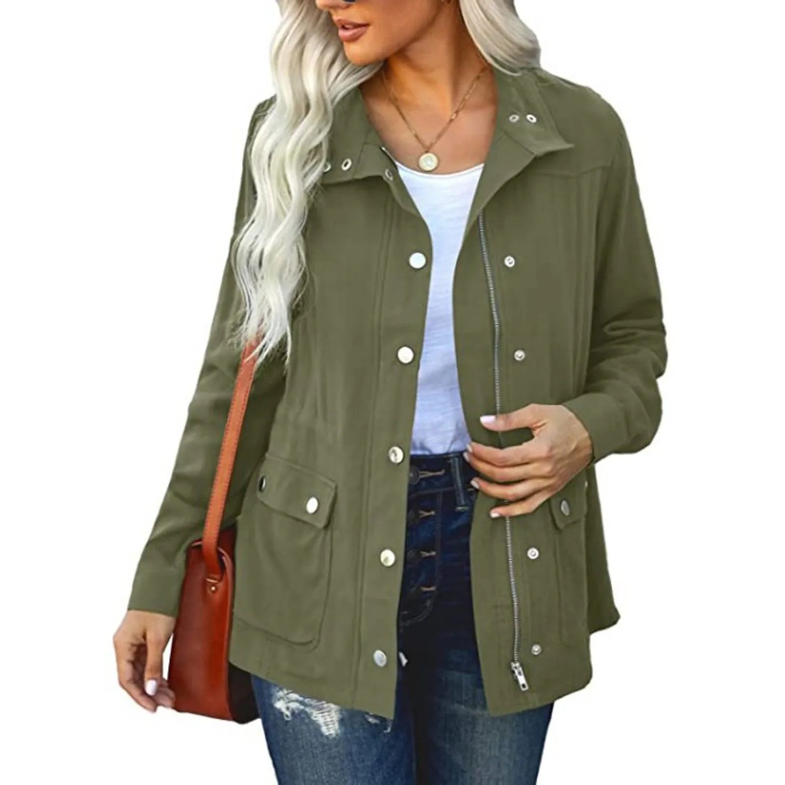 Women's Utility Style Button Front Jacket with Relaxed Everyday Casual Streetwear Fit