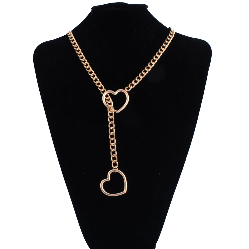 Heart Lariat Chain Necklace for Gothic Punk and Dark Feminine Fashion