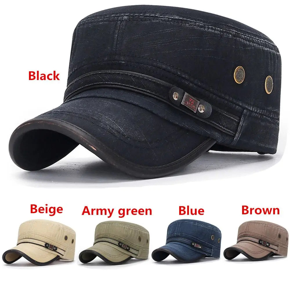 Breathable Cotton Military Cadet Cap with Flat Top Design for Outdoor Casual Streetwear