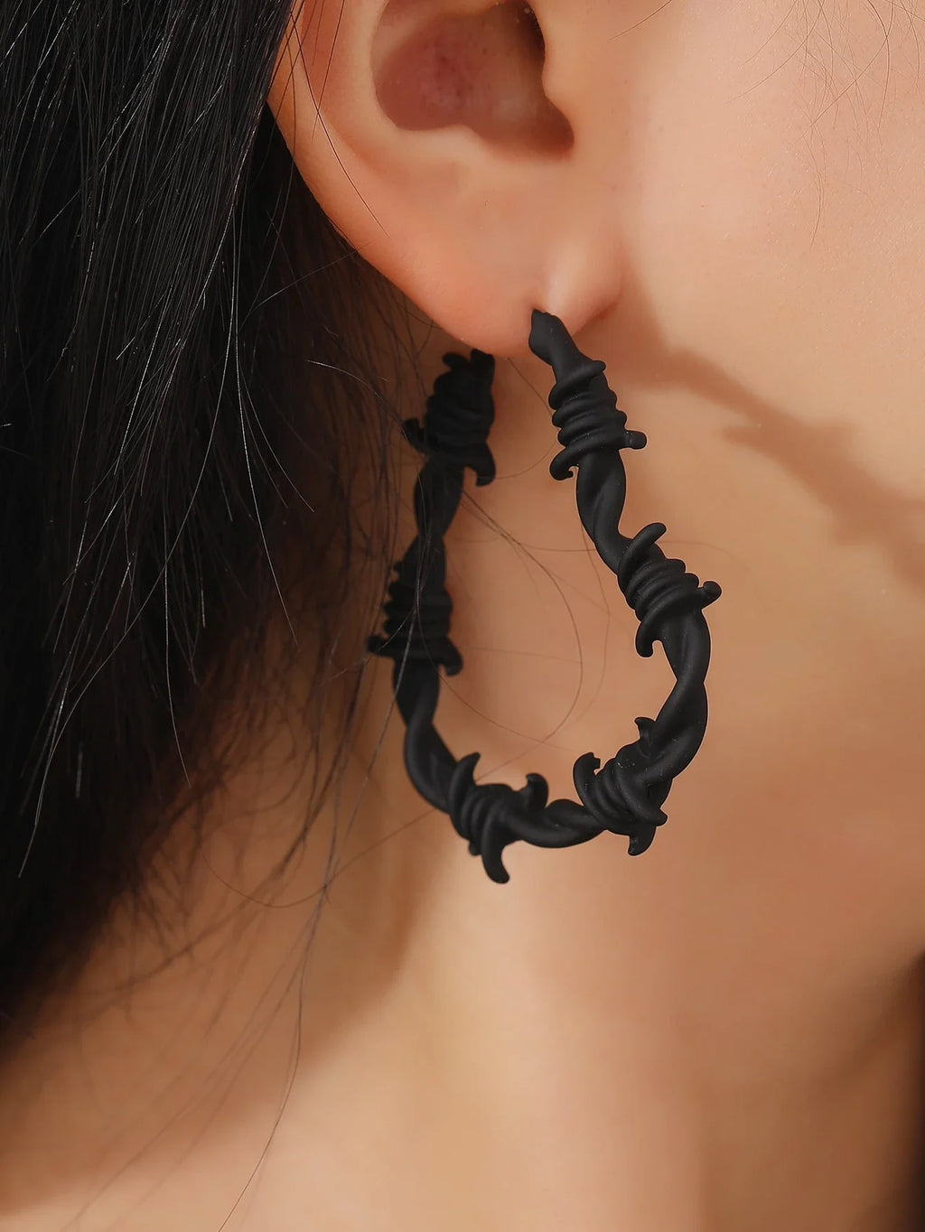 Barbed Wire Heart Hoop Earrings for Gothic Punk Alternative Fashion