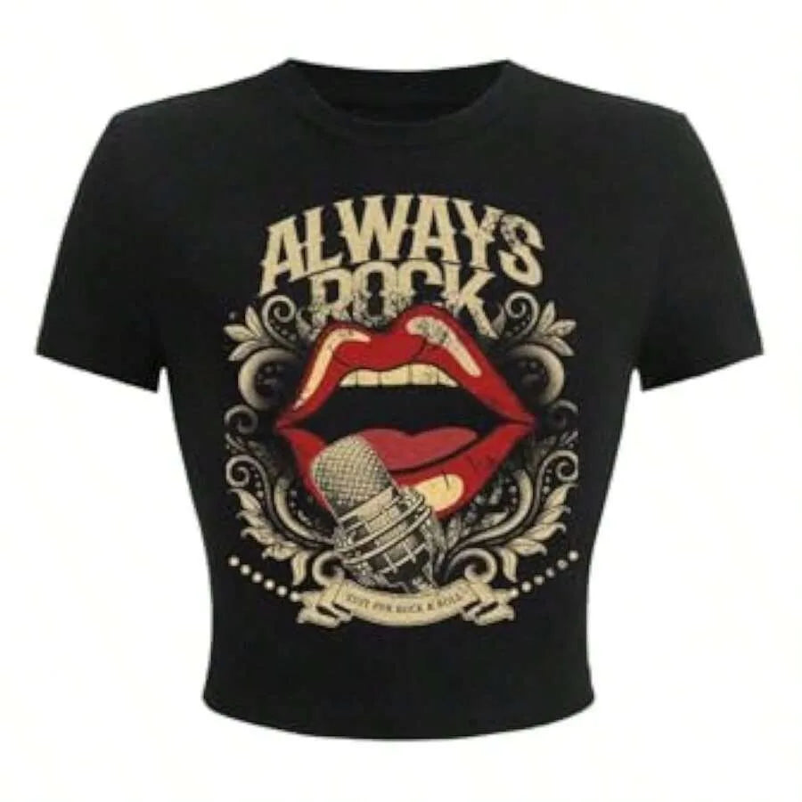 Graphic Artwork Crop Tee with Fitted Silhouette and Alternative Streetwear Appeal