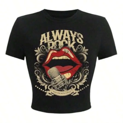 Graphic Artwork Crop Tee with Fitted Silhouette and Alternative Streetwear Appeal
