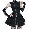 Structured Gothic Mini Dress with Utility-Inspired Alternative Fashion Details