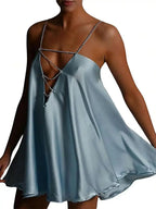 Chain Strap Satin Mini Dress with Draped A-Line Streetwear Silhouette