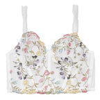 Colorful Floral Embroidery Longline Corset Bra and Panty Set