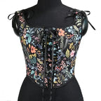Elegant Beige Lace-Up Corset Top with Adjustable Tie-Shoulder Straps