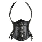 Olive Green Steampunk Underbust Corset with Metallic Hardware and Ribbon Tie Accents
