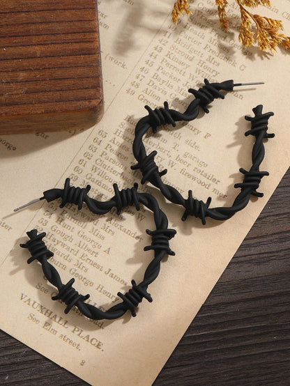 Barbed Wire Heart Hoop Earrings for Gothic Punk Alternative Fashion
