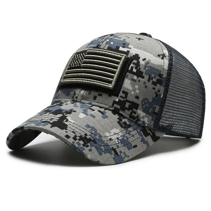Unisex Mesh Baseball Cap with Camouflage Pattern and Embroidered Patch for Outdoor Adventures