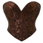 Regal Brown Floral Brocade Strapless Corset with Plunging Sweetheart Neckline