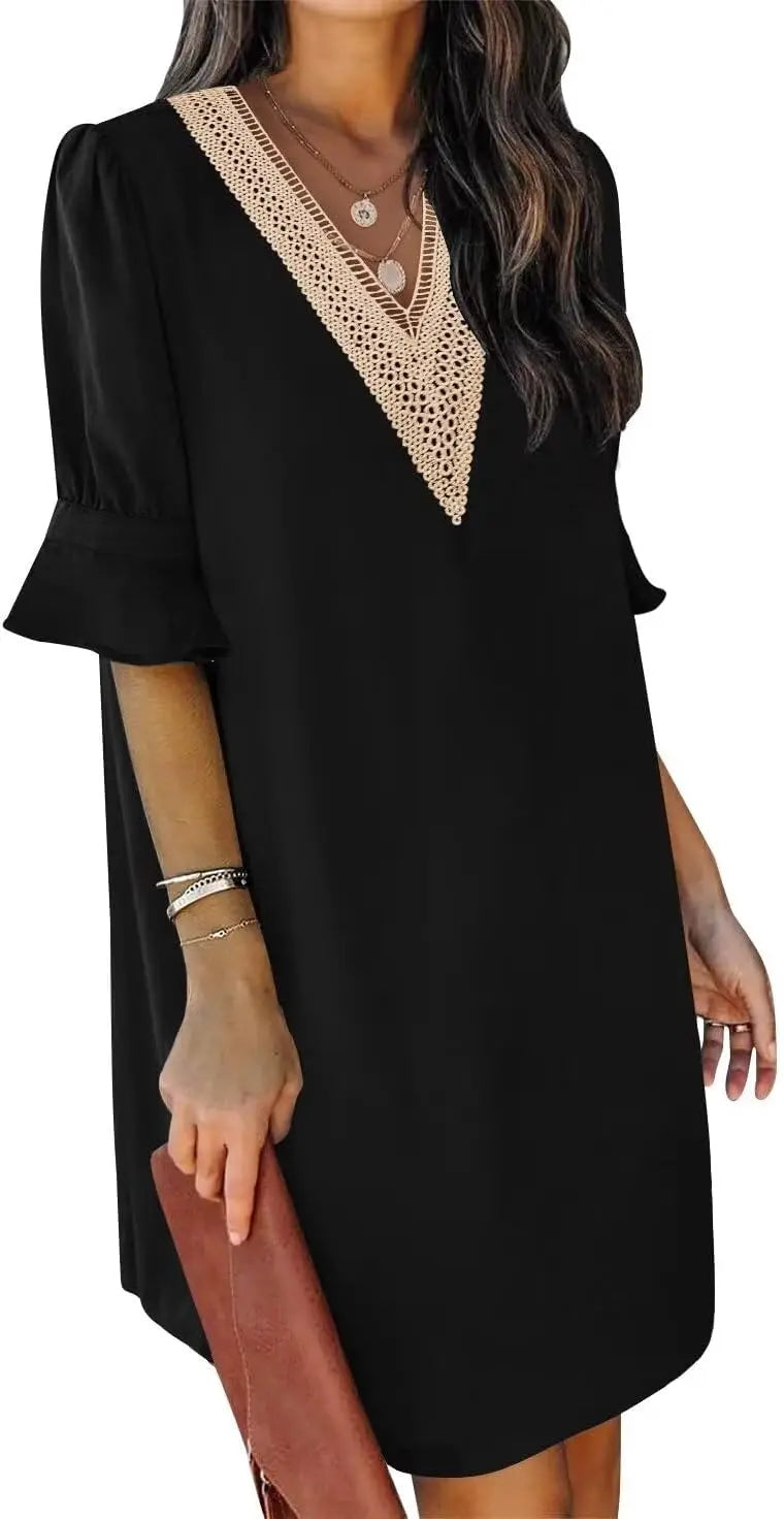 Oversized V-Neck Mini Dress with Ruffle Sleeves Contemporary Casual Streetwear Style
