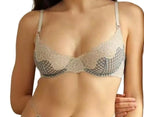 Crisp White Geometric Lace Unlined Underwire Bra and Brief Set