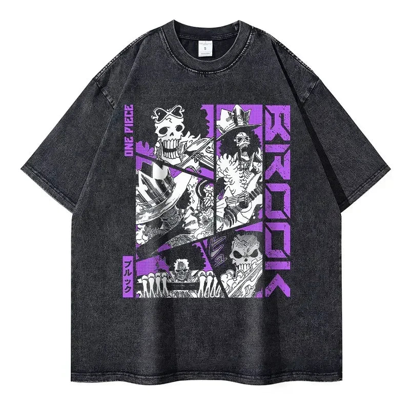 Dark Manga Streetwear Oversized Graphic Vintage Washed Casual T-Shirt