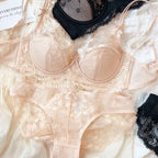Elegant French-Style Eyelash Lace Underwire Bra and Brief Set