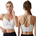Playful Cherry Print Longline Sports Bra with Criss-Cross Open Back