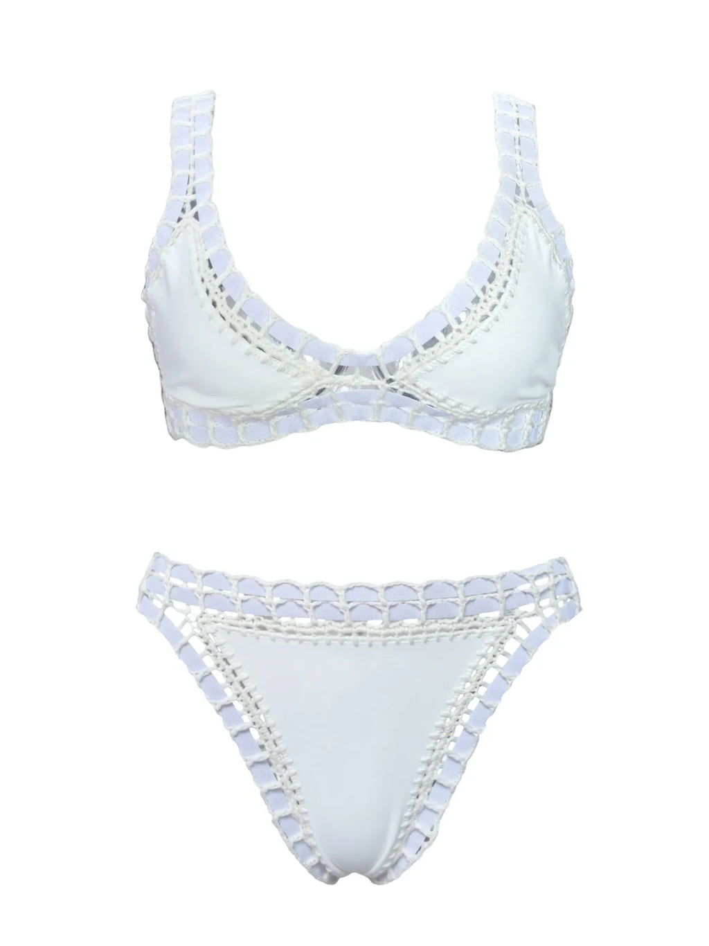Deep Navy Scoop Neck Bikini Set with Vibrant Contrast Crochet Edging