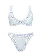Deep Navy Scoop Neck Bikini Set with Vibrant Contrast Crochet Edging