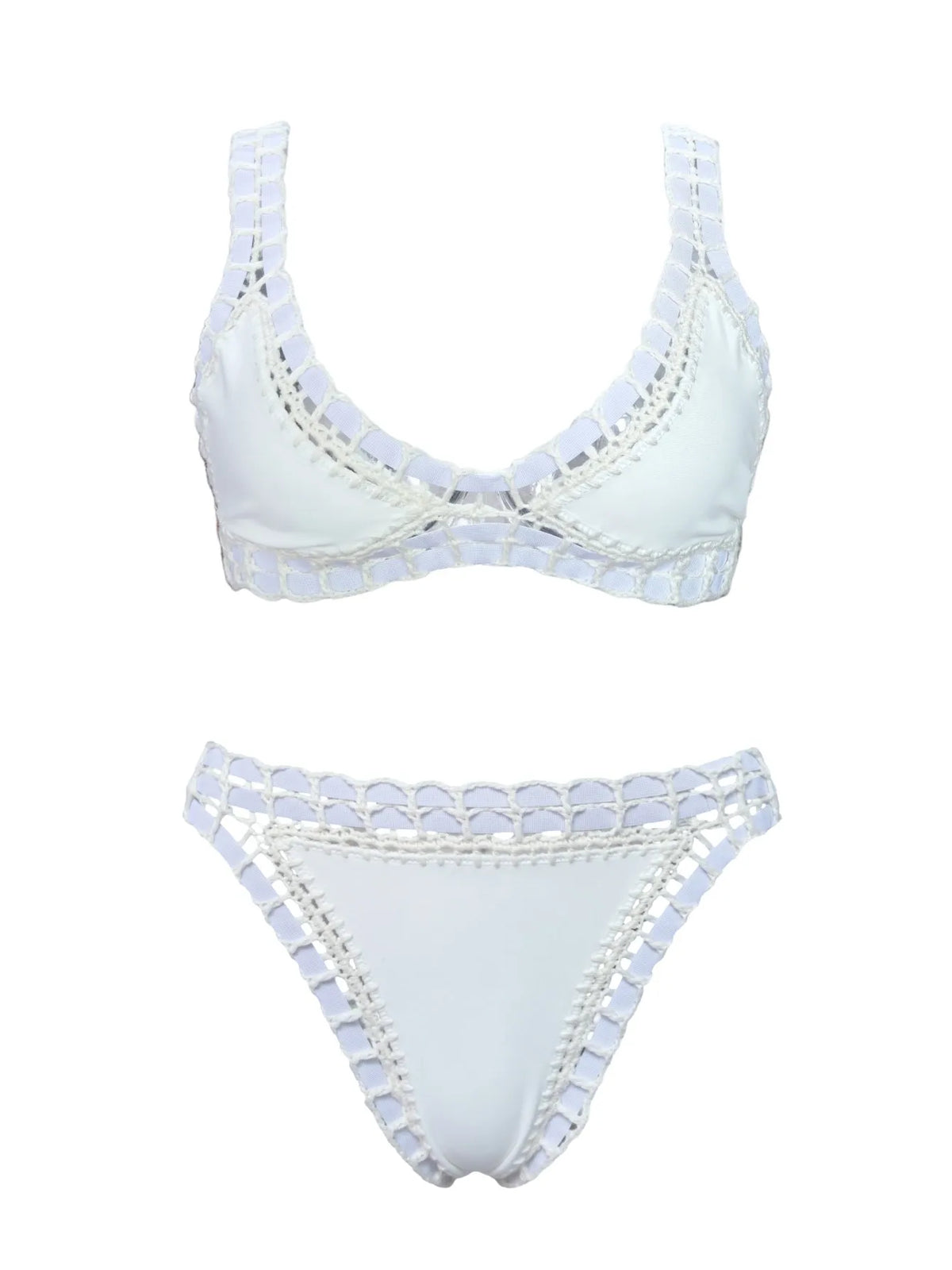 Deep Navy Scoop Neck Bikini Set with Vibrant Contrast Crochet Edging