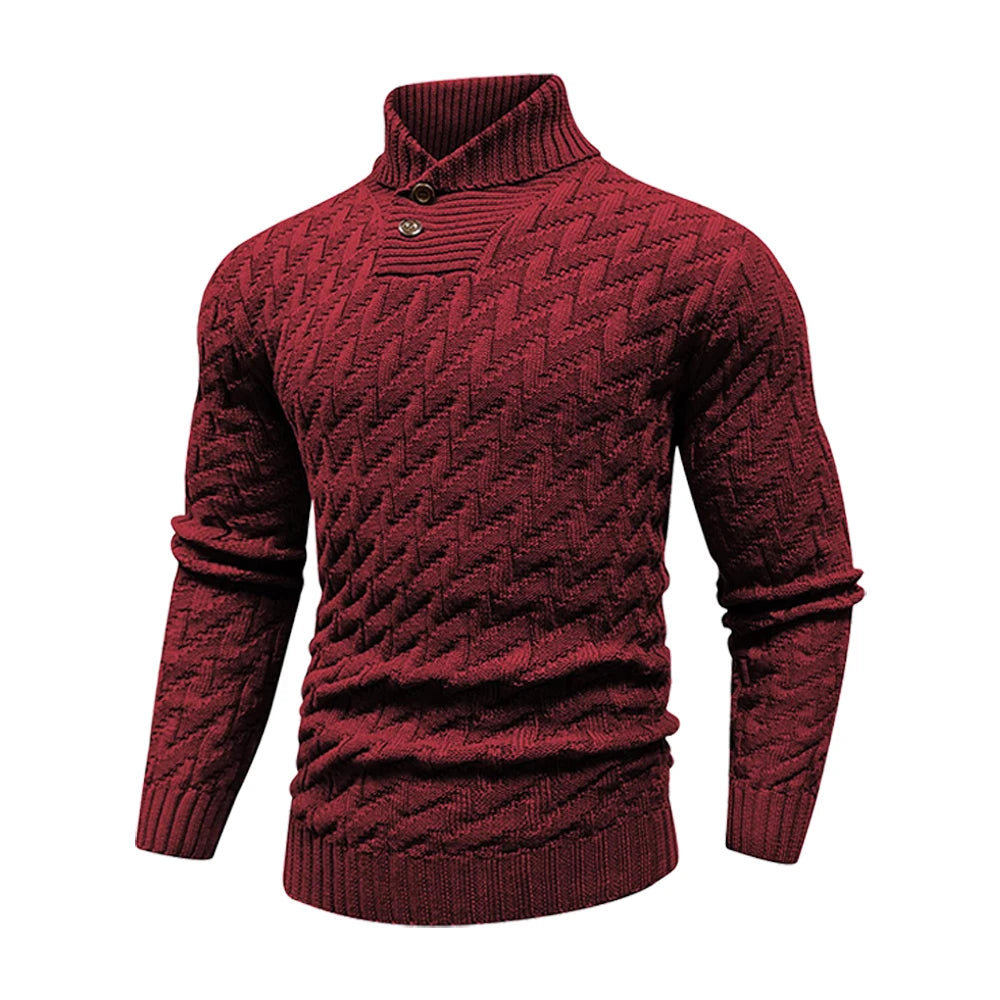 Men's Textured High Neck Contemporary Knit Sweater Relaxed Fit Pullover