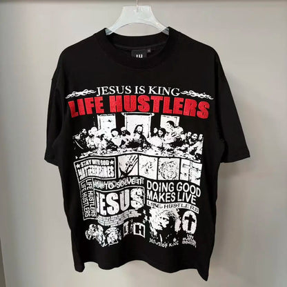Distressed Graphic Oversized Cotton Streetwear T-Shirt with Vintage-Inspired Artwork