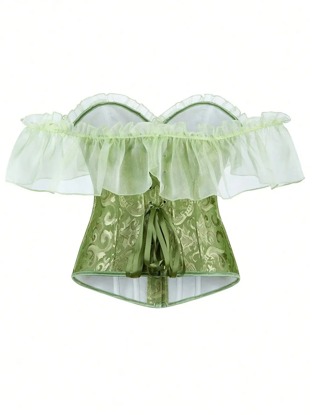 Off-Shoulder Floral Corset Top with Sheer Ruffle Sleeves and Structured Fit