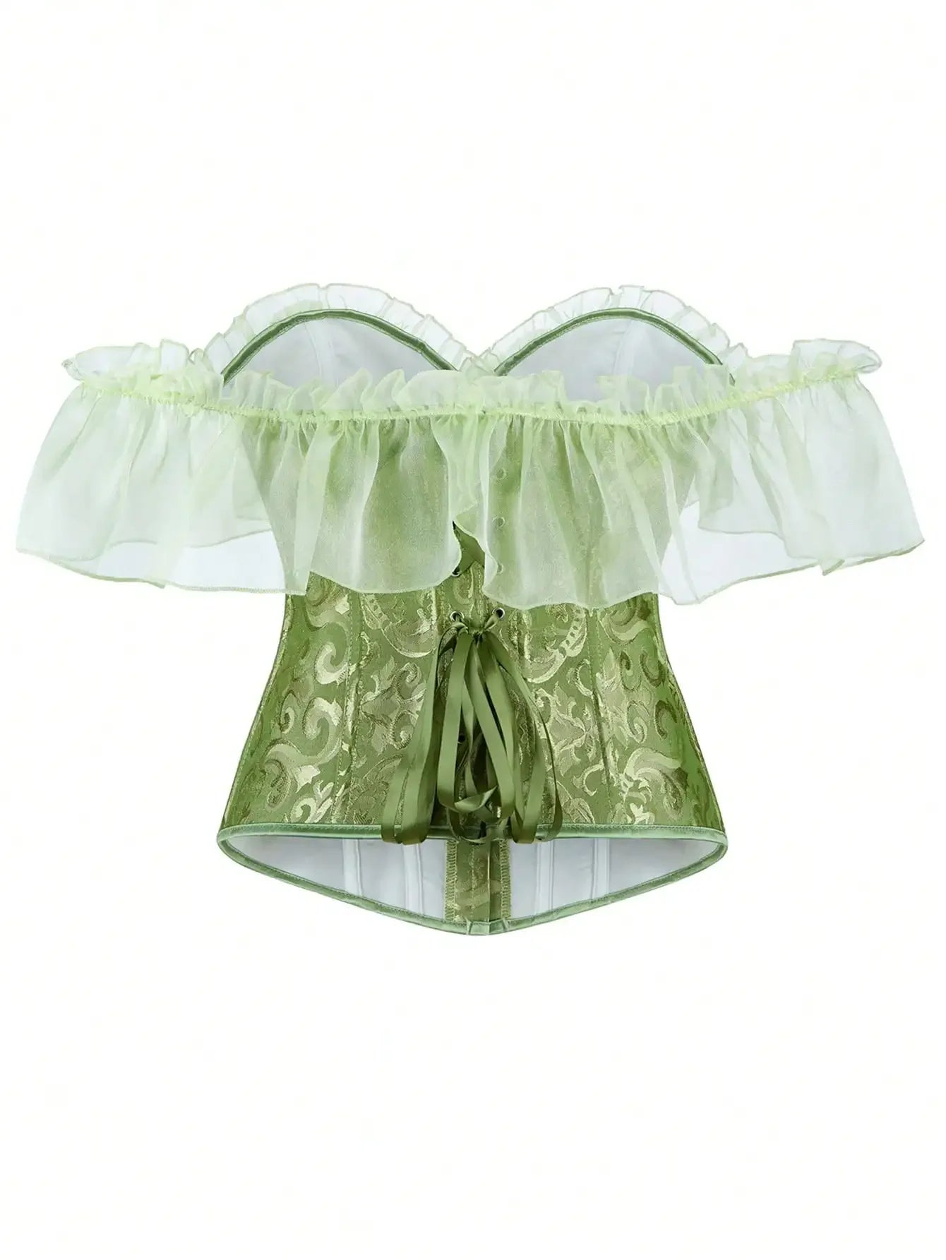 Off-Shoulder Floral Corset Top with Sheer Ruffle Sleeves and Structured Fit